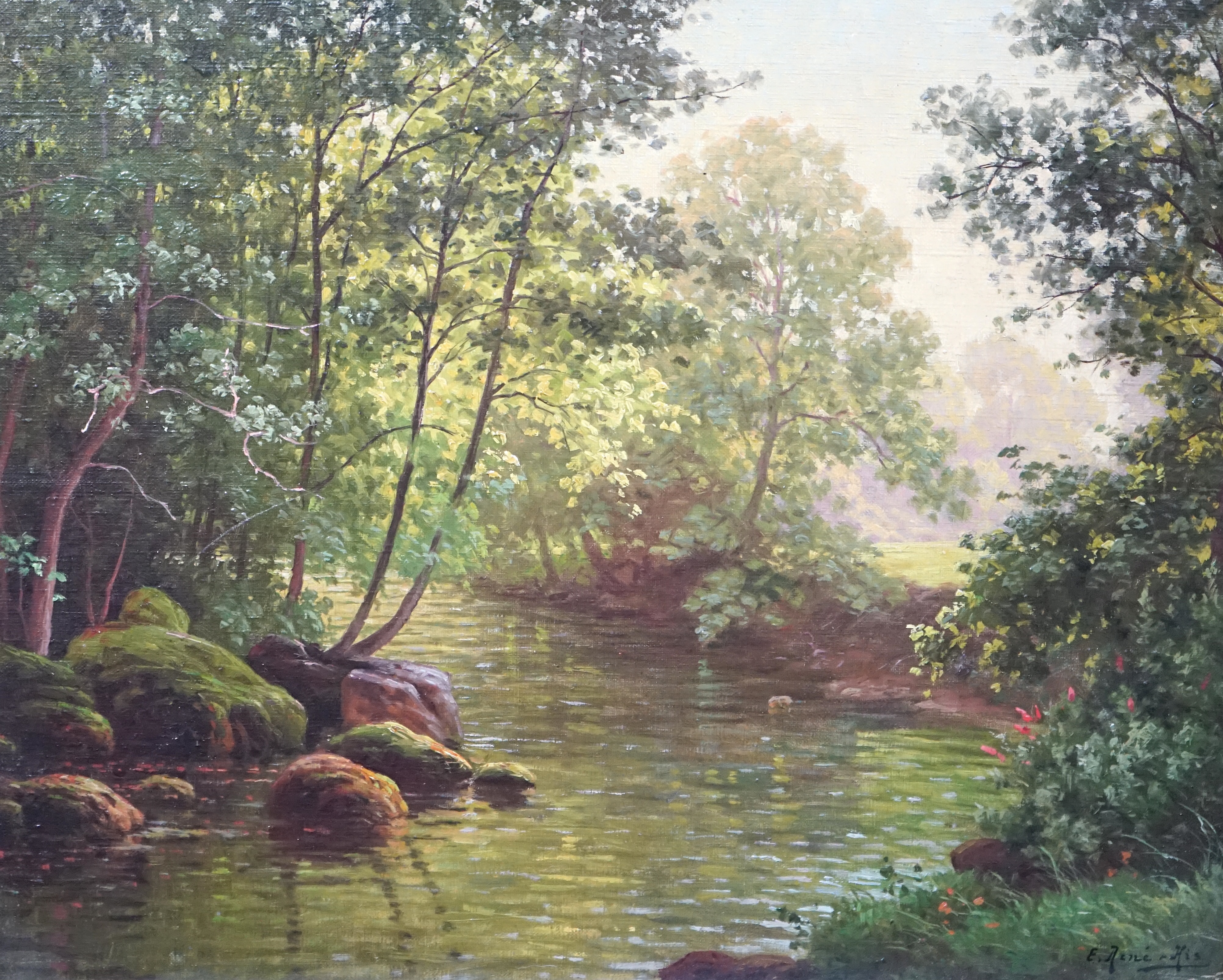 René Charles Edmond His (French, 1877-1960), 'Meandering stream', oil on canvas, 45 x 54cm